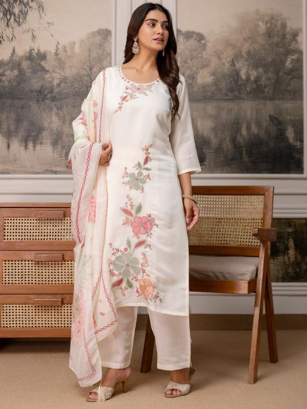 VP 9929 W Women’s Roman Silk Straight Kurta Pent Dupatta Sets with Embroidery Work | 3pcs Ethnic Set
